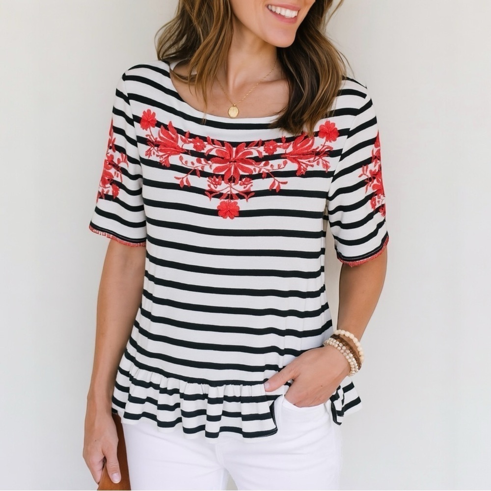 KATE‎ SPADE BROOME STREET Stripe Embroidered Tee